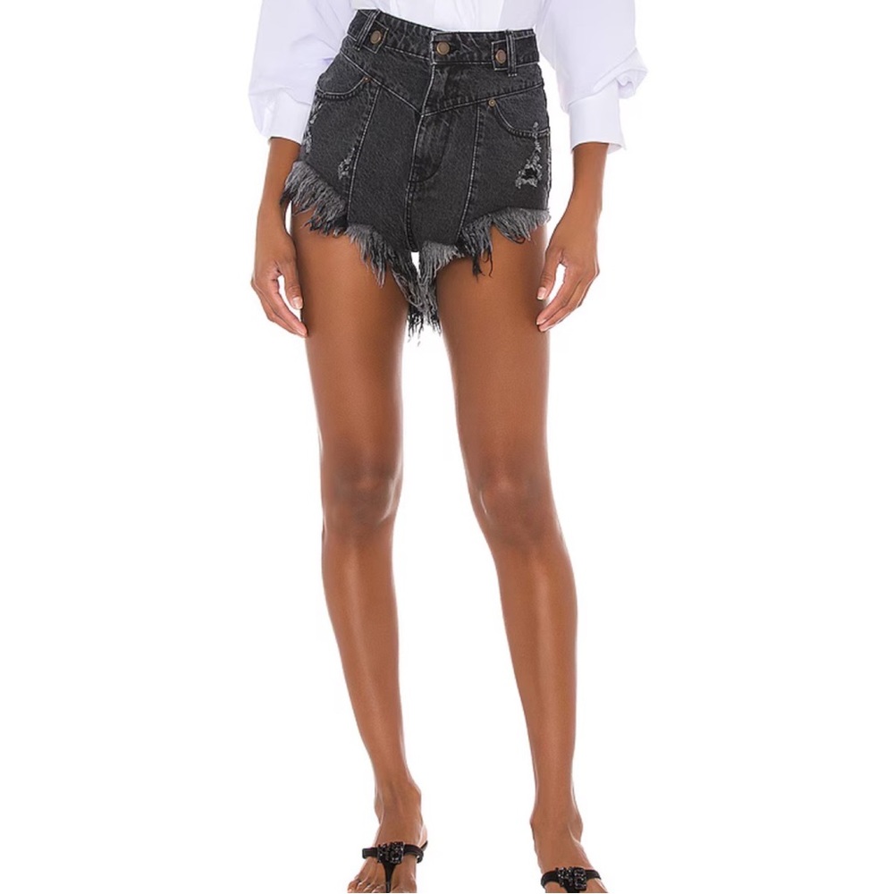 Retrofete Black Distressed High-Waist Jean Shorts